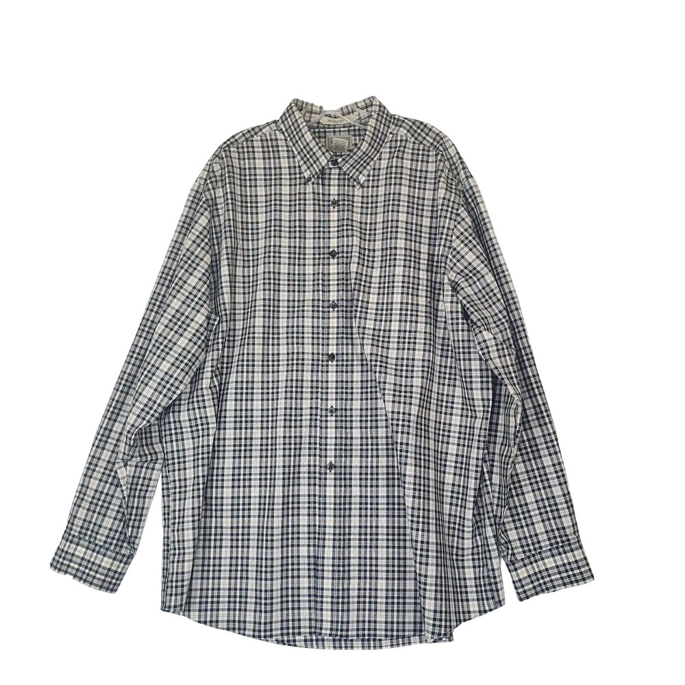 L.L. Bean Men’s XL Reg 100% Cotton Black White Plaid Button-up Shirt #1005